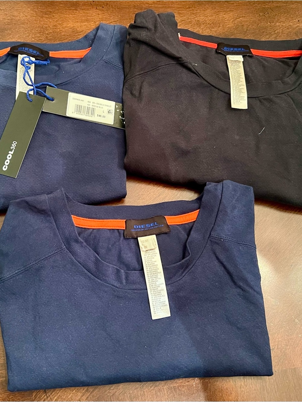 Diesel Men's Tank Tops in Navy and Black with Orange Trim Accents